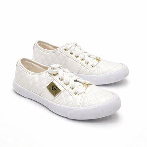G by Guess Quilted White Sneakers with Gold Details